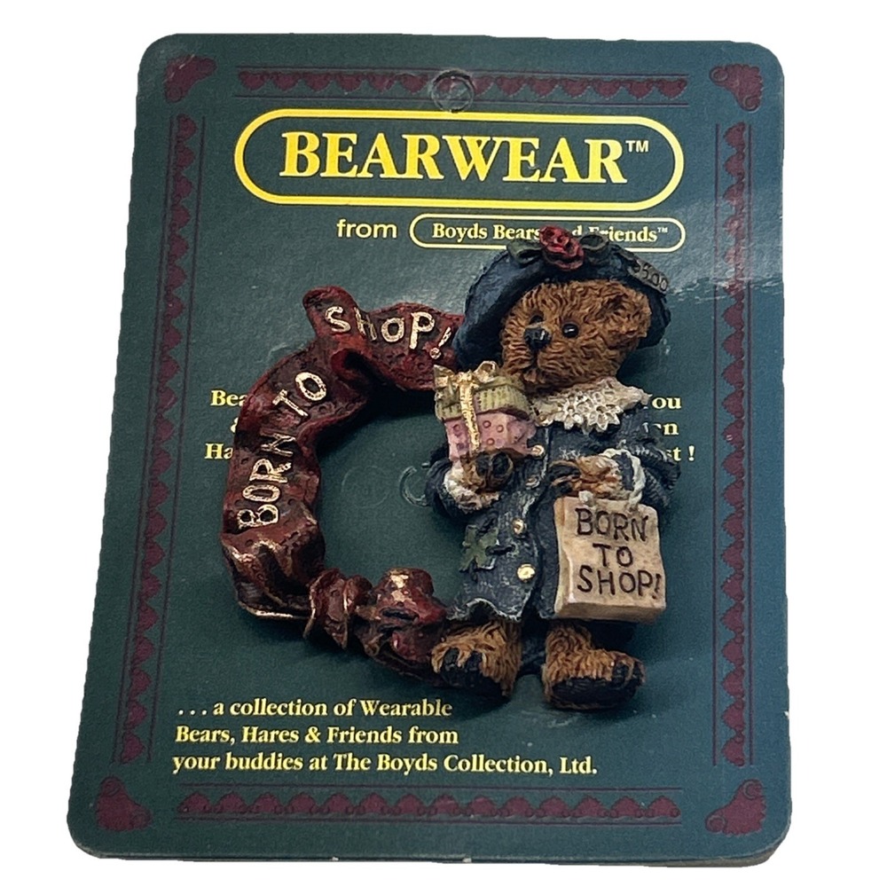 Boyds Bears Bearwear‎ Born To Shop Pin Brooch 1995 #26010 Carded Vintage